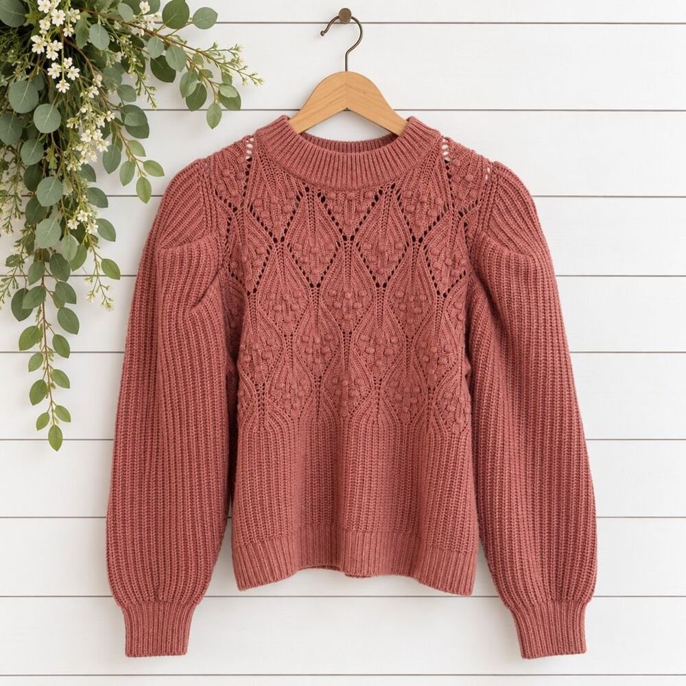 A new day pointelle rose pink mock neck sweater M